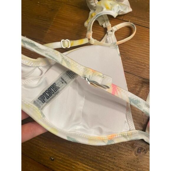 VICTORIA'S SECRET PINK M Bikini Top pastel Floral Ruffle Carmen sleeves romantic - Picture 4 of 6